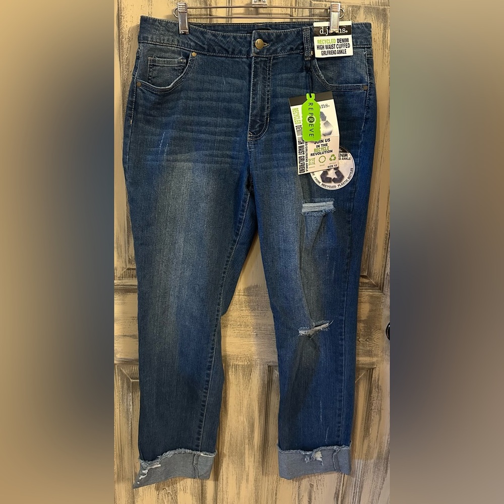 d. jeans High Waist Cuffed Girlfriend Ankle Jeans, Size 12